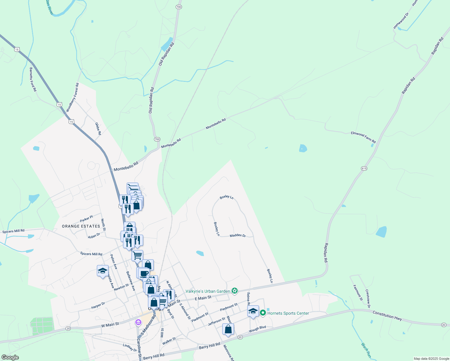 map of restaurants, bars, coffee shops, grocery stores, and more near 211 Red Hill Road in Orange