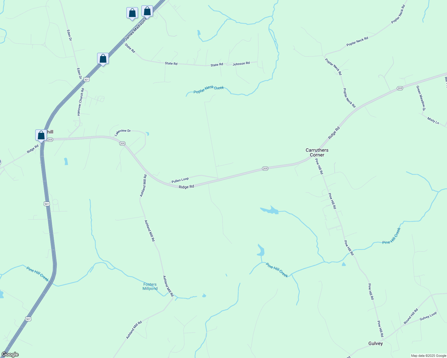 map of restaurants, bars, coffee shops, grocery stores, and more near 13186 Ridge Rd in King George