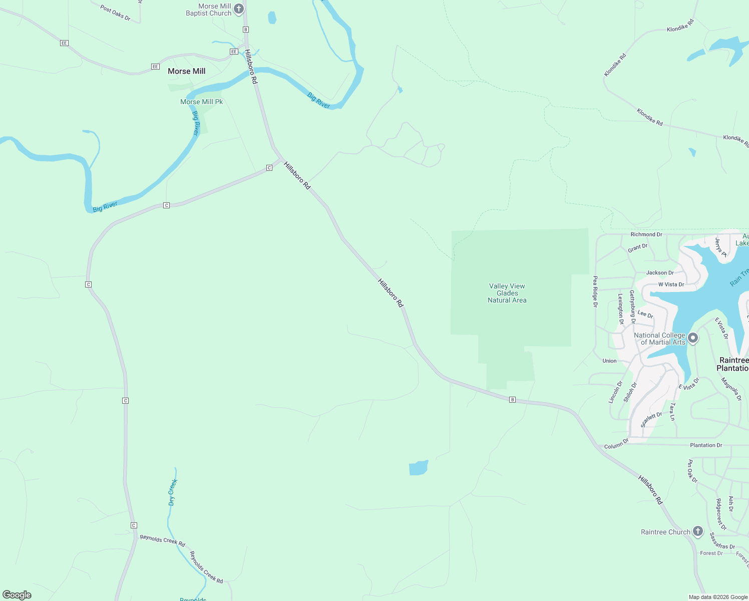 map of restaurants, bars, coffee shops, grocery stores, and more near 6465 State Highway B in Hillsboro