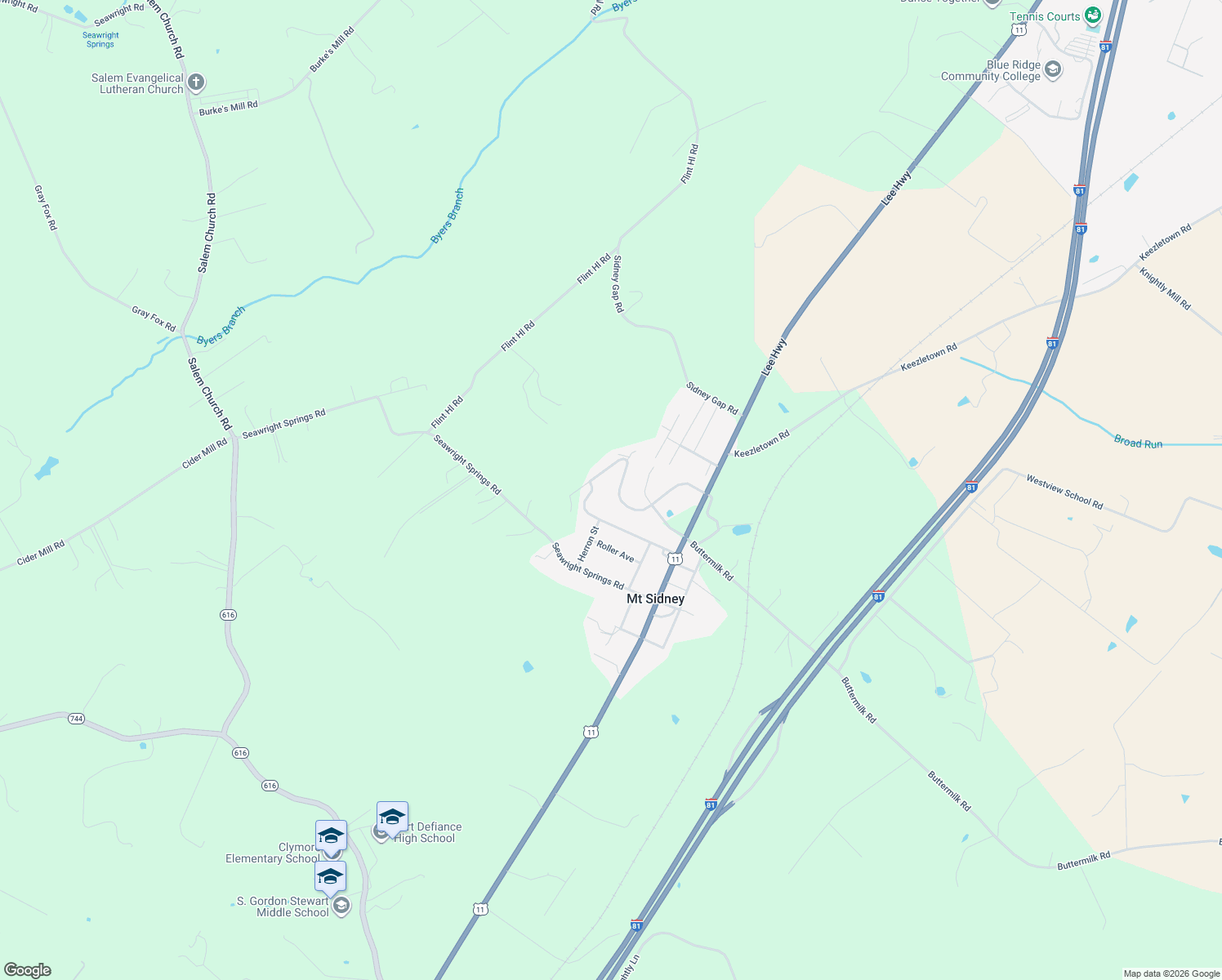 map of restaurants, bars, coffee shops, grocery stores, and more near 132 Valley View Avenue in Mount Sidney