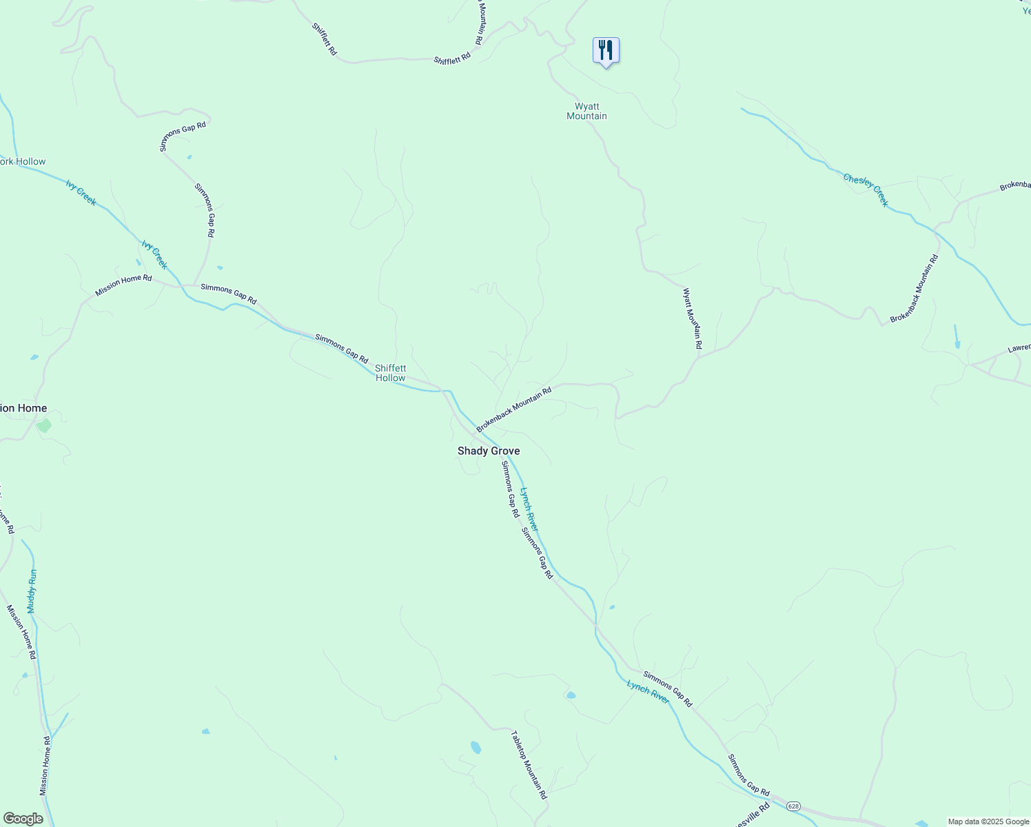 map of restaurants, bars, coffee shops, grocery stores, and more near 162 Brokenback Mountain Road in Dyke