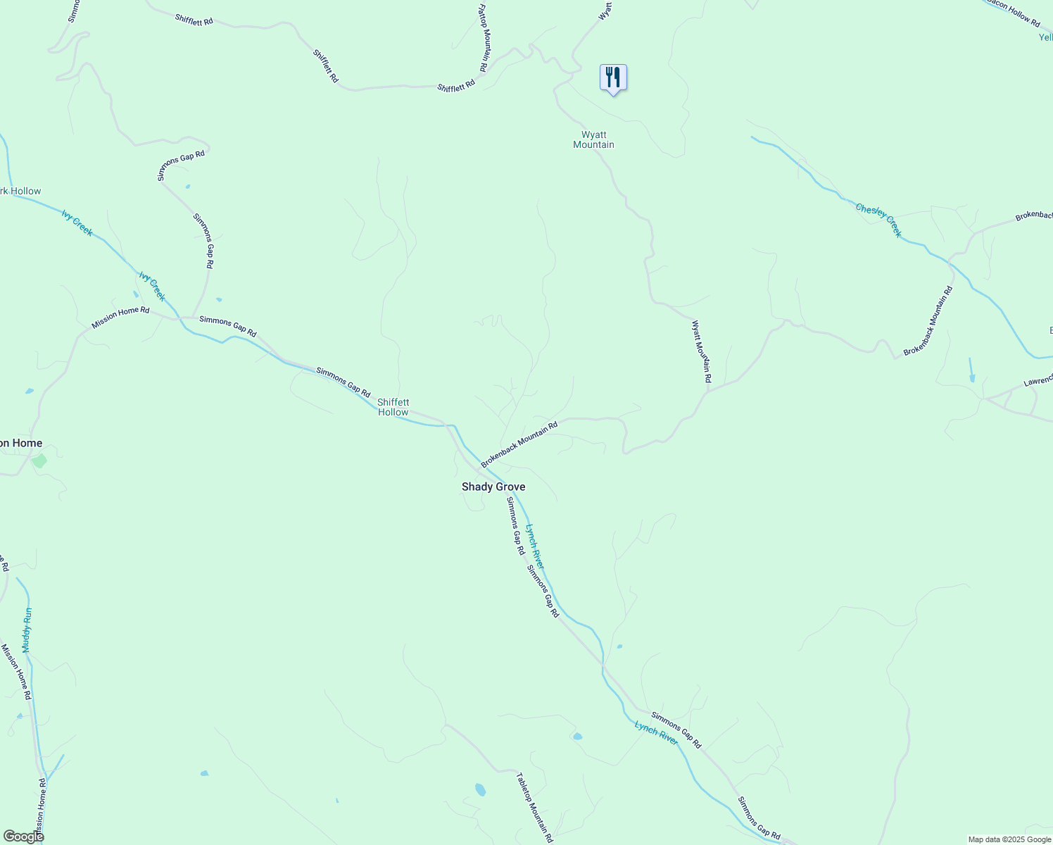 map of restaurants, bars, coffee shops, grocery stores, and more near 165 Brokenback Mountain Road in Free Union