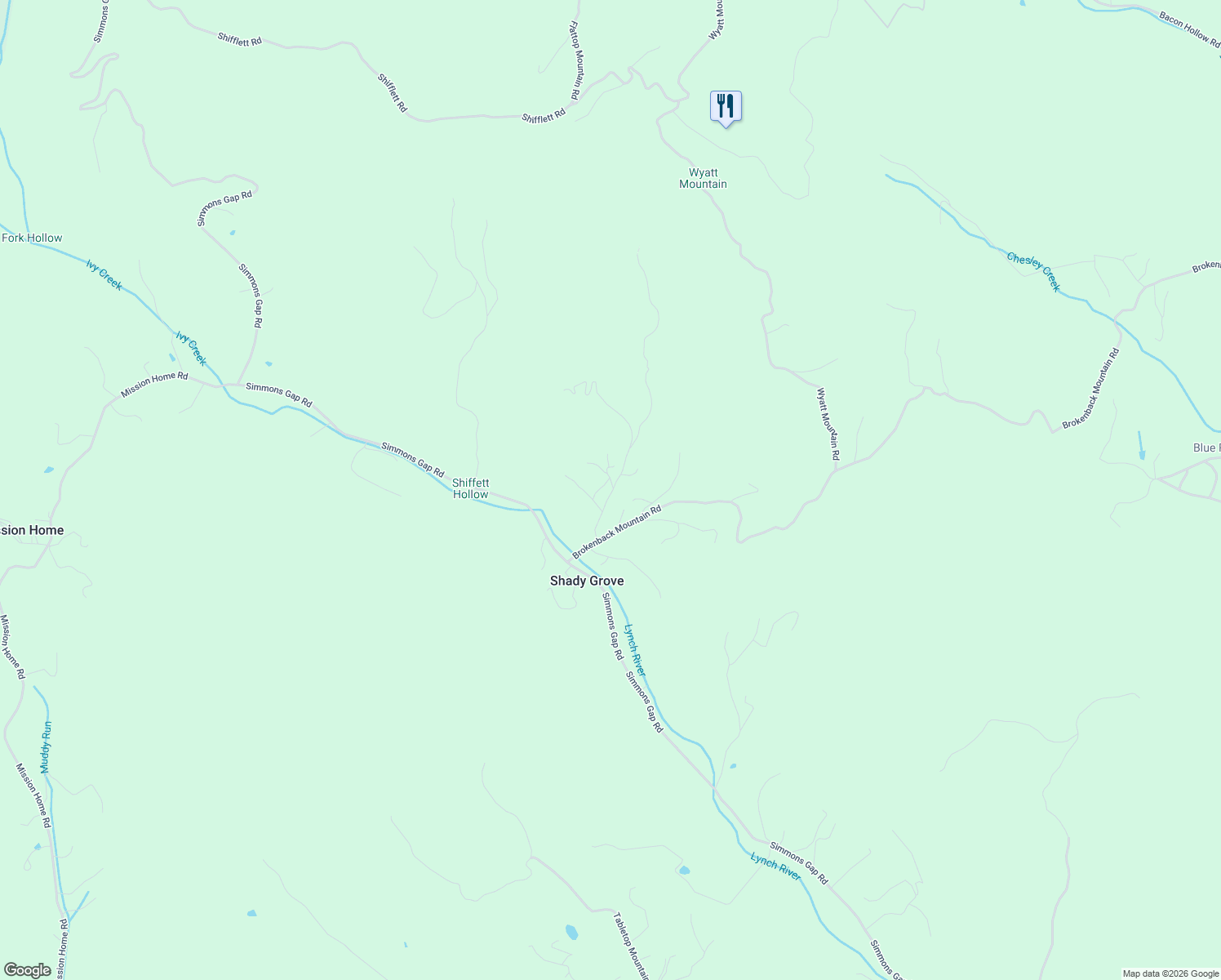 map of restaurants, bars, coffee shops, grocery stores, and more near 92 Shady Lane in Free Union