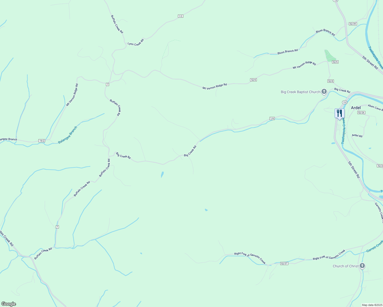 map of restaurants, bars, coffee shops, grocery stores, and more near 1727 Big Creek Road in Wayne