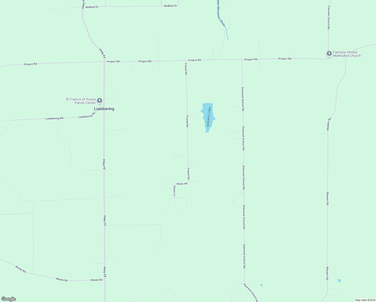 map of restaurants, bars, coffee shops, grocery stores, and more near 8180 Friend Road in Luebbering