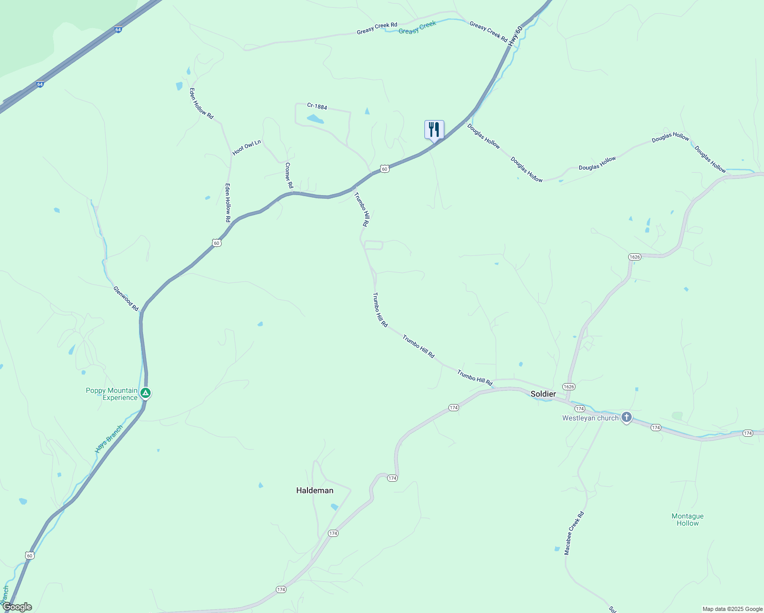 map of restaurants, bars, coffee shops, grocery stores, and more near 720 Trumbo Road in Morehead