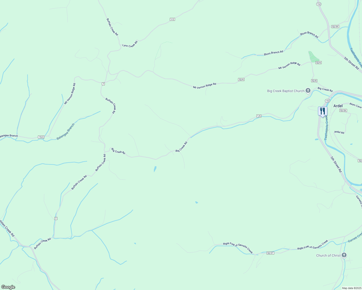 map of restaurants, bars, coffee shops, grocery stores, and more near 1727 Big Creek Road in Wayne