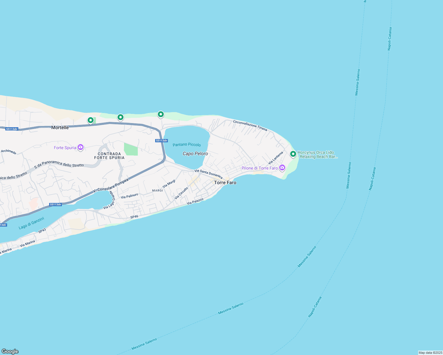 map of restaurants, bars, coffee shops, grocery stores, and more near 16 Via Nuova in Messina