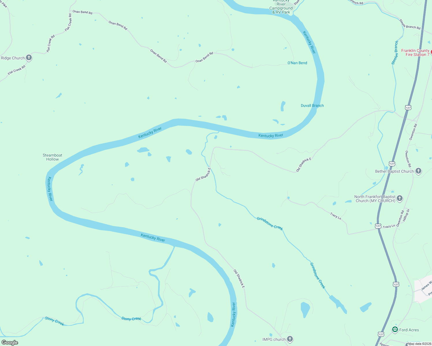 map of restaurants, bars, coffee shops, grocery stores, and more near 2750 Shadrick Ferry Road in Frankfort