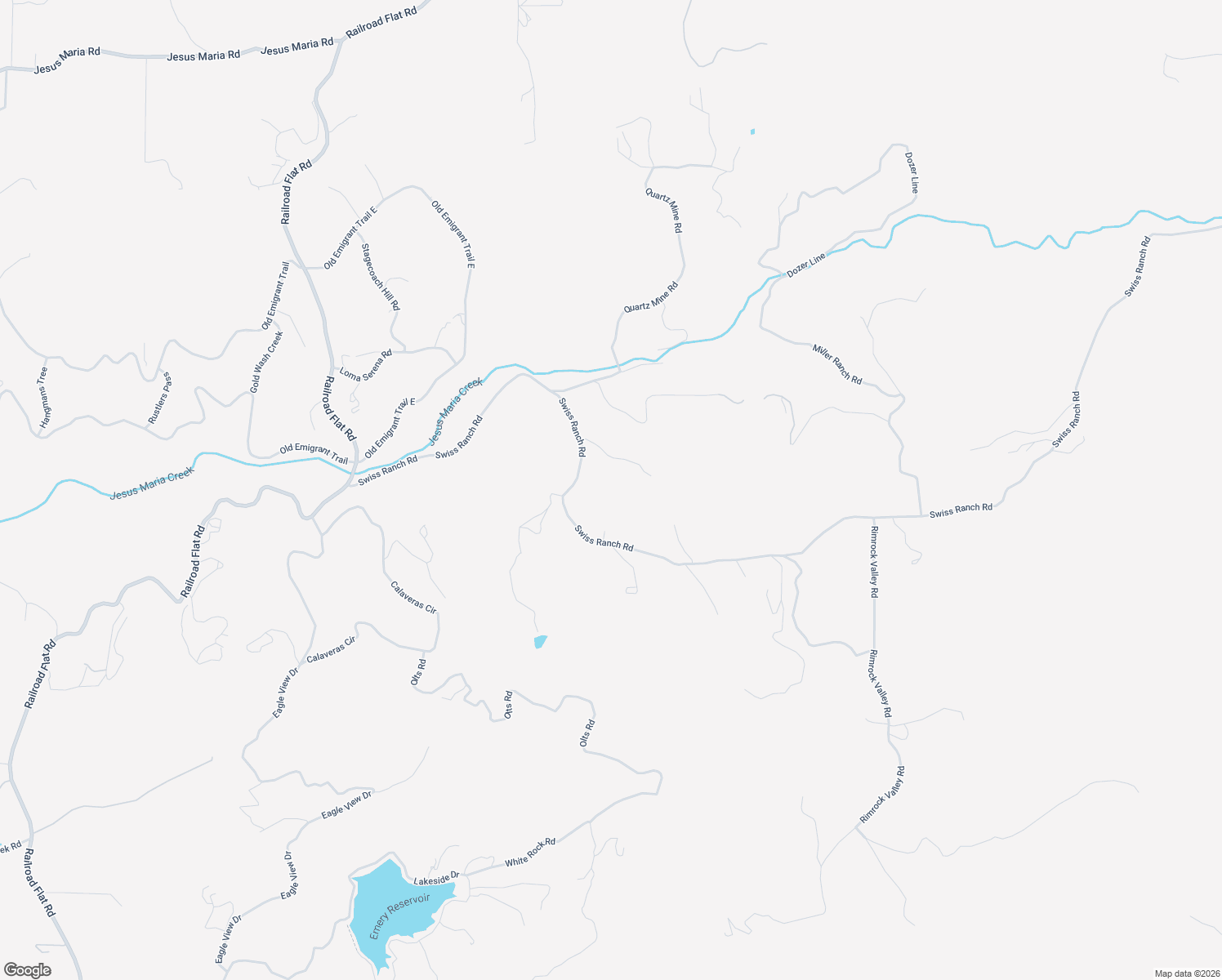 map of restaurants, bars, coffee shops, grocery stores, and more near 6145 Swiss Ranch Road in Mountain Ranch