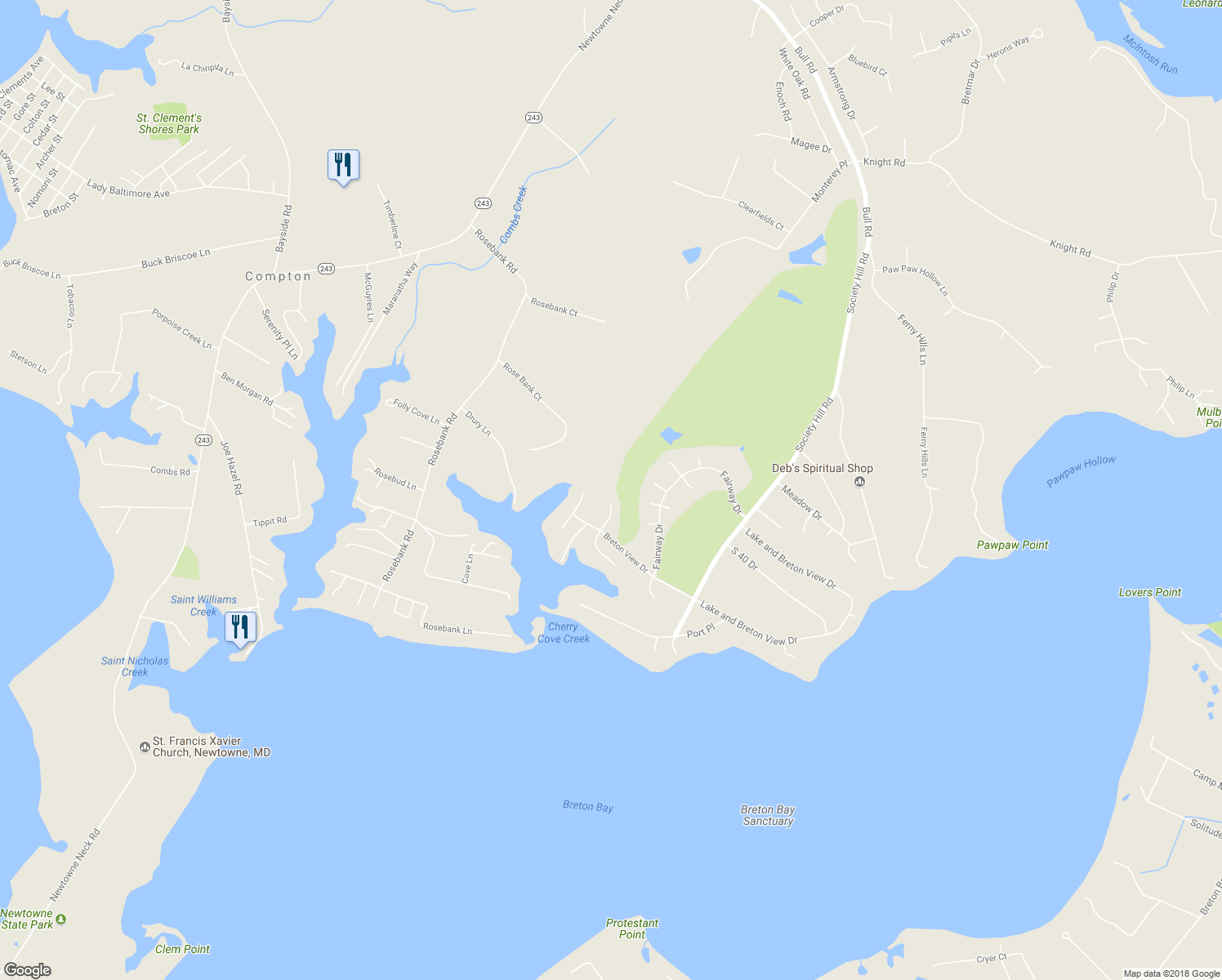 map of restaurants, bars, coffee shops, grocery stores, and more near 21754 Pinehurst Court in Leonardtown