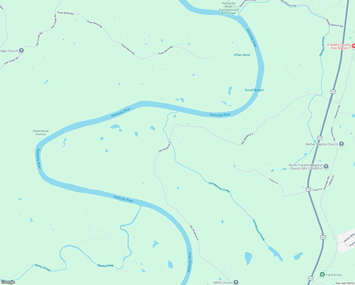 map of restaurants, bars, coffee shops, grocery stores, and more near 2750 Shadrick Ferry Road in Frankfort