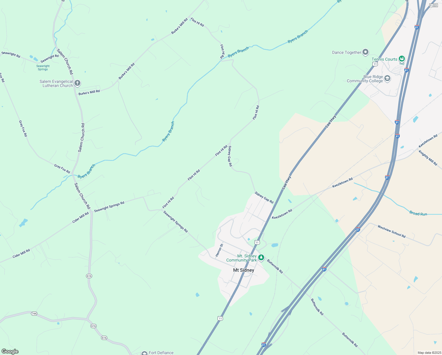 map of restaurants, bars, coffee shops, grocery stores, and more near in Mount Sidney