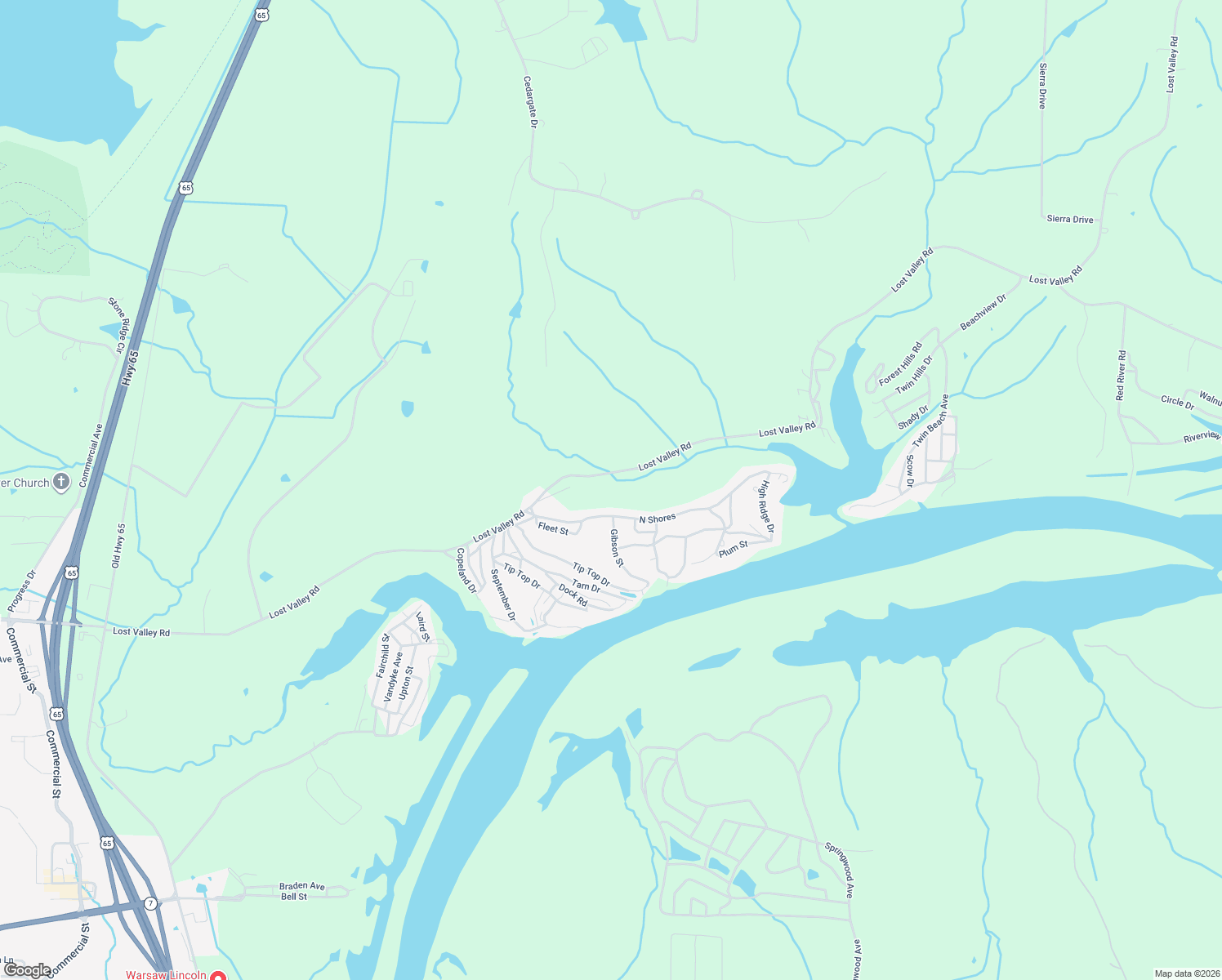 map of restaurants, bars, coffee shops, grocery stores, and more near 19727 Lakeview Avenue in Warsaw