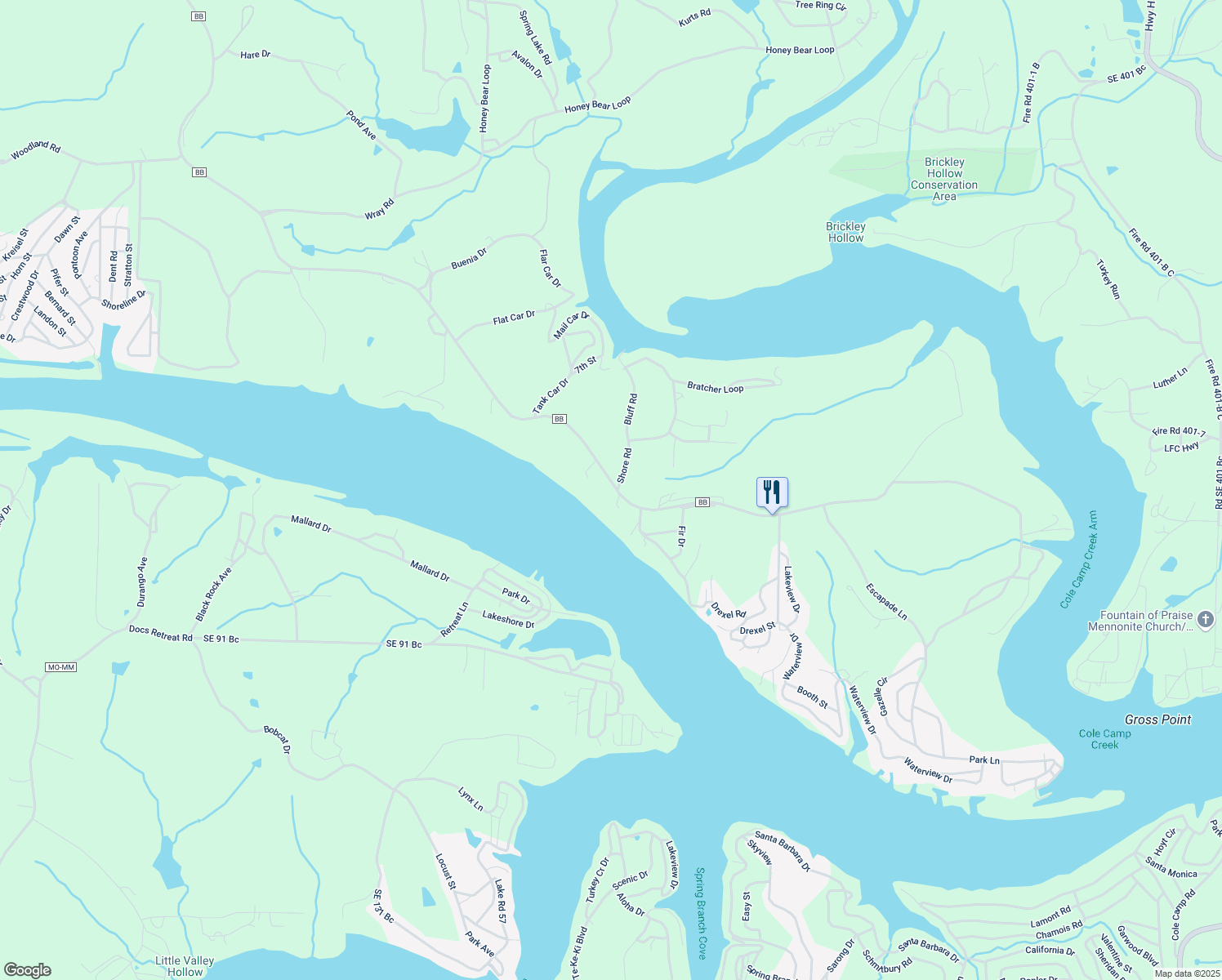 map of restaurants, bars, coffee shops, grocery stores, and more near 28546 Shore Road in Warsaw