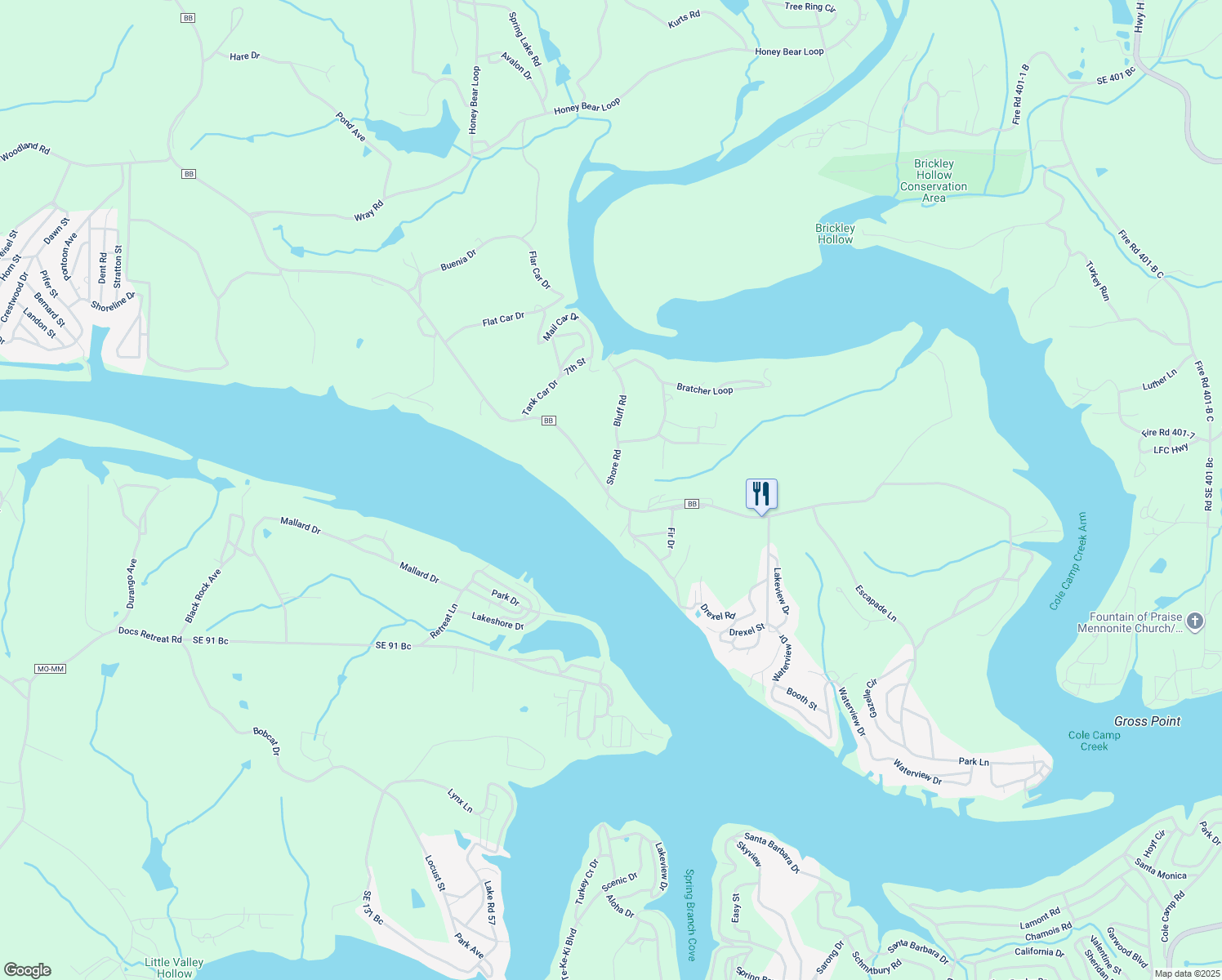 map of restaurants, bars, coffee shops, grocery stores, and more near 28546 Shore Road in Warsaw