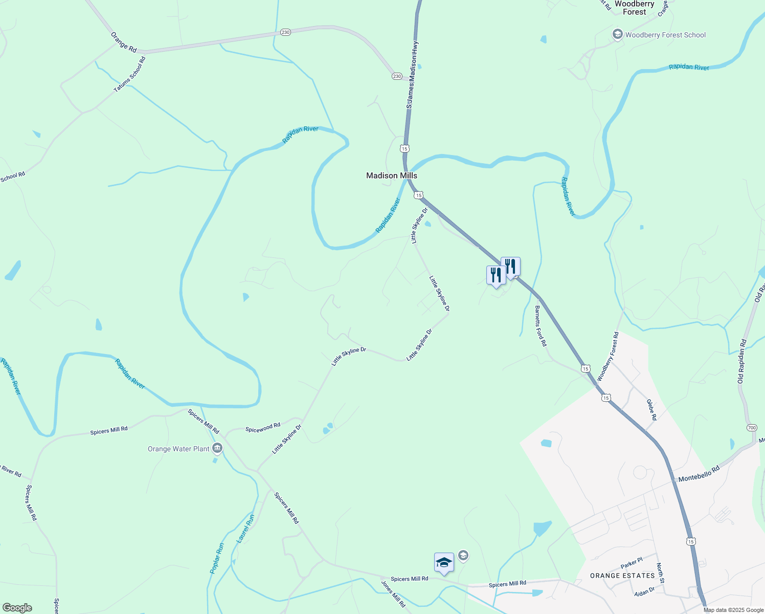 map of restaurants, bars, coffee shops, grocery stores, and more near 9430 Governor Kemper Road in Orange