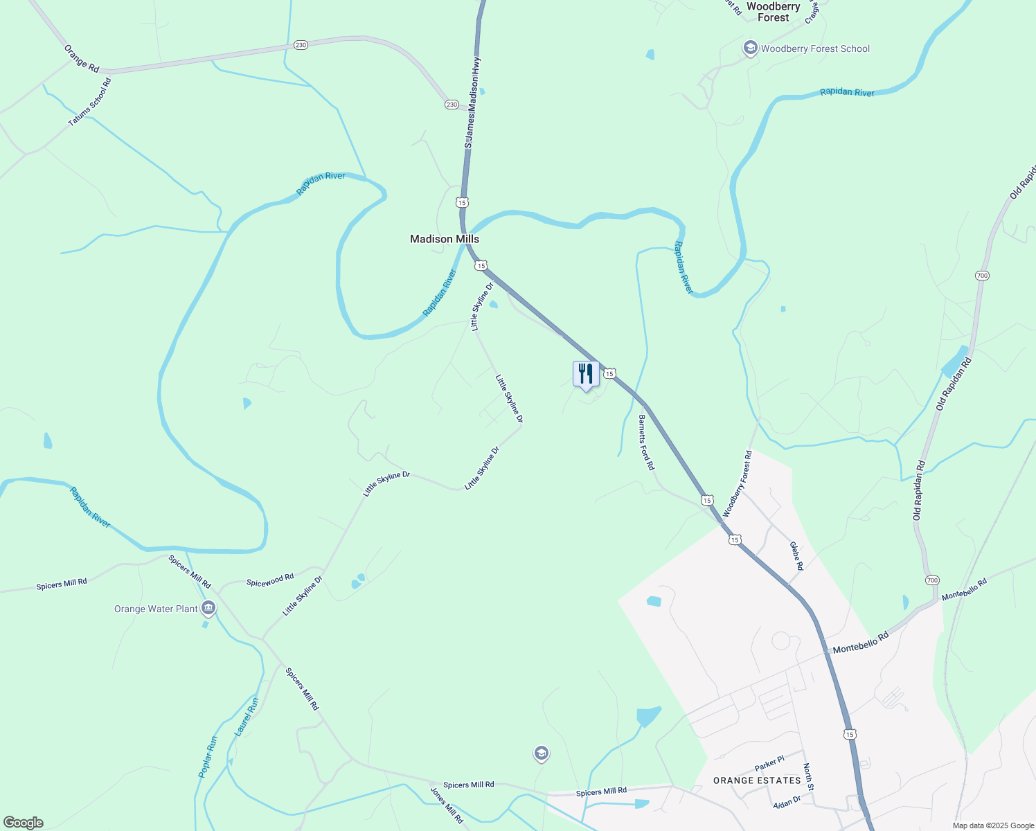 map of restaurants, bars, coffee shops, grocery stores, and more near 9442 Little Skyline Drive in Orange