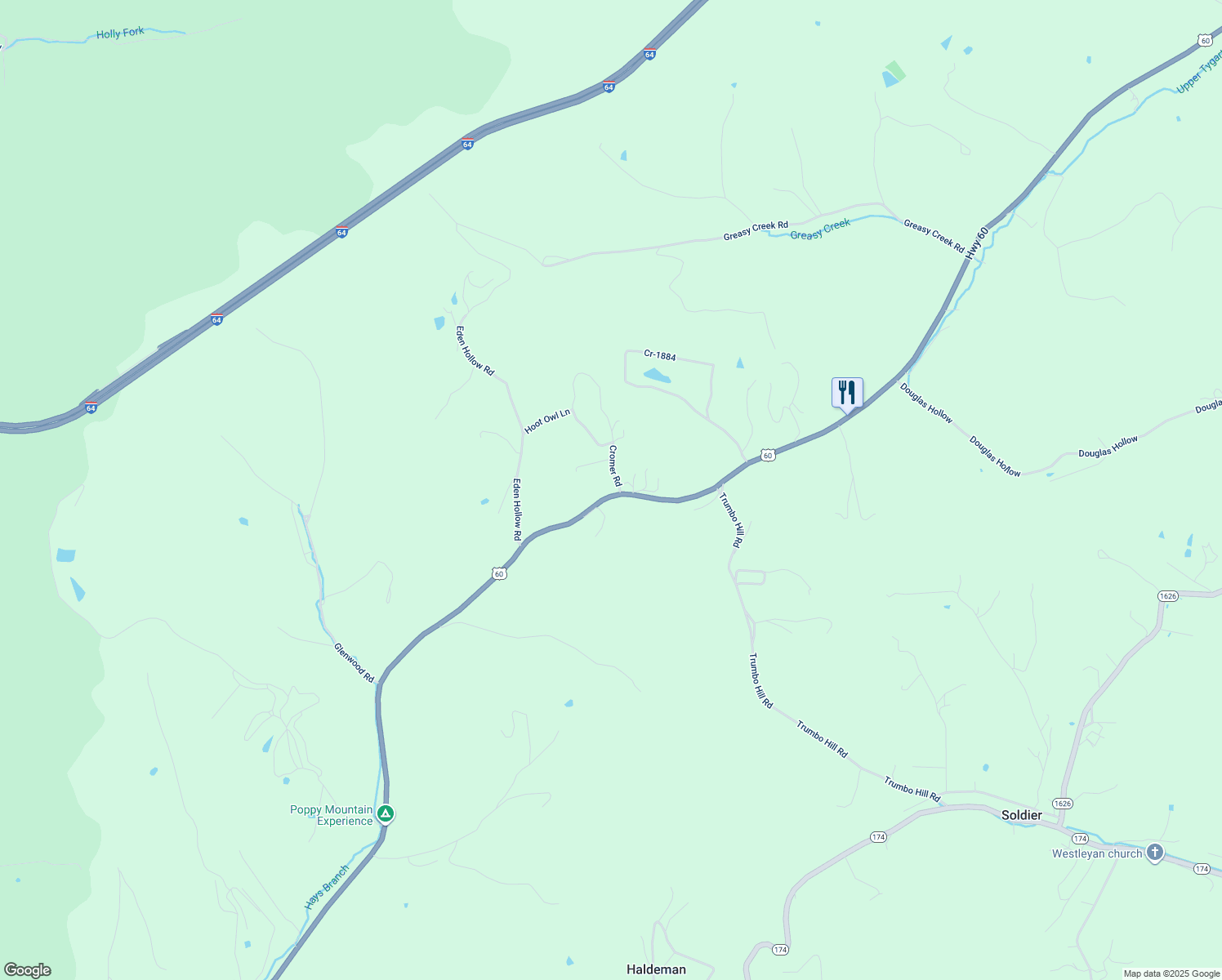 map of restaurants, bars, coffee shops, grocery stores, and more near 9320 U.S. 60 in Olive Hill