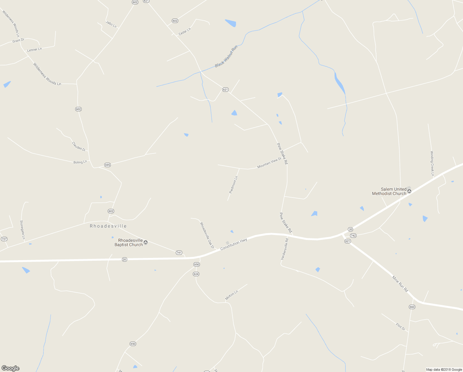map of restaurants, bars, coffee shops, grocery stores, and more near 9236 Piedmont Lane in Rhoadesville