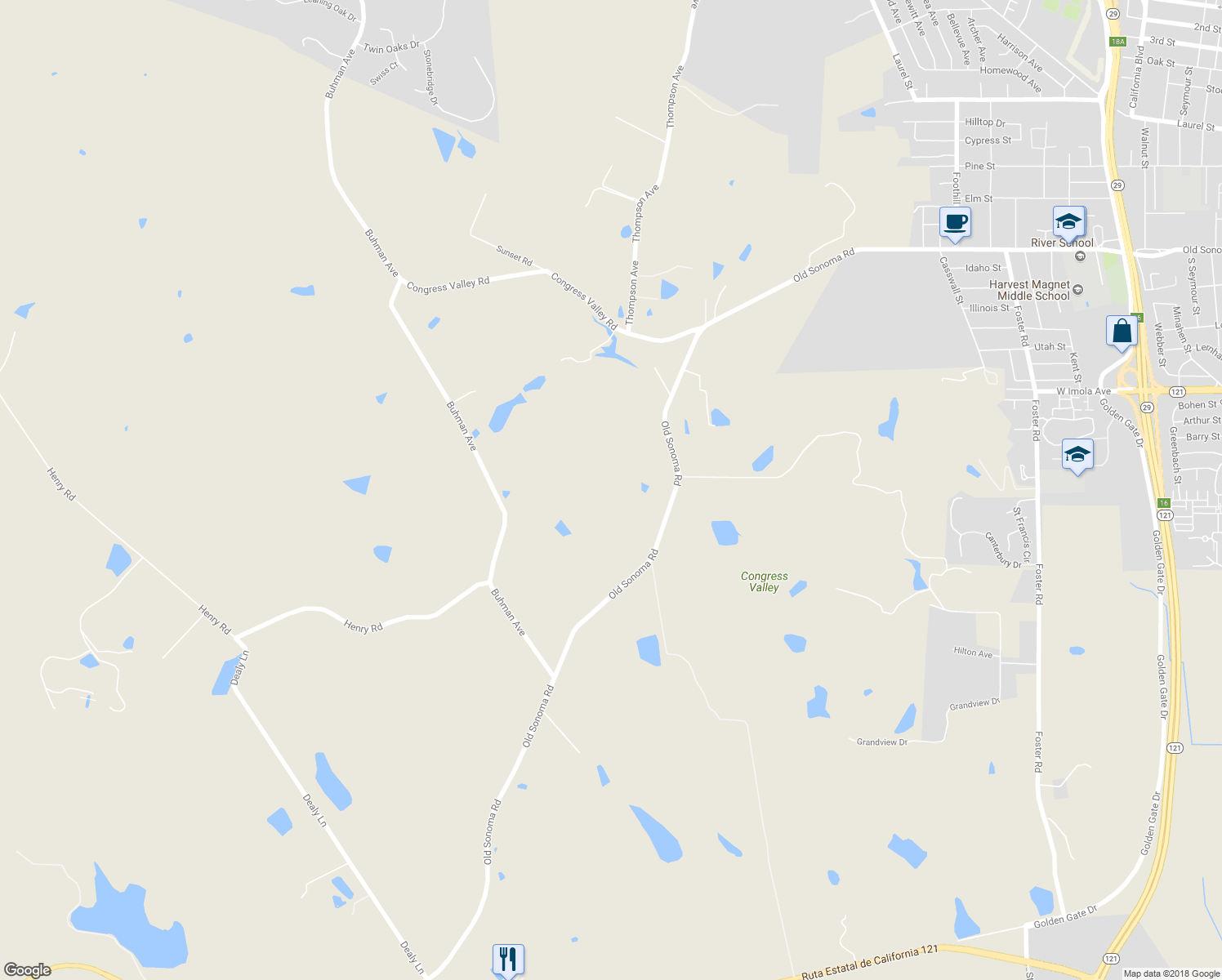 map of restaurants, bars, coffee shops, grocery stores, and more near 4201 Old Sonoma Road in Napa