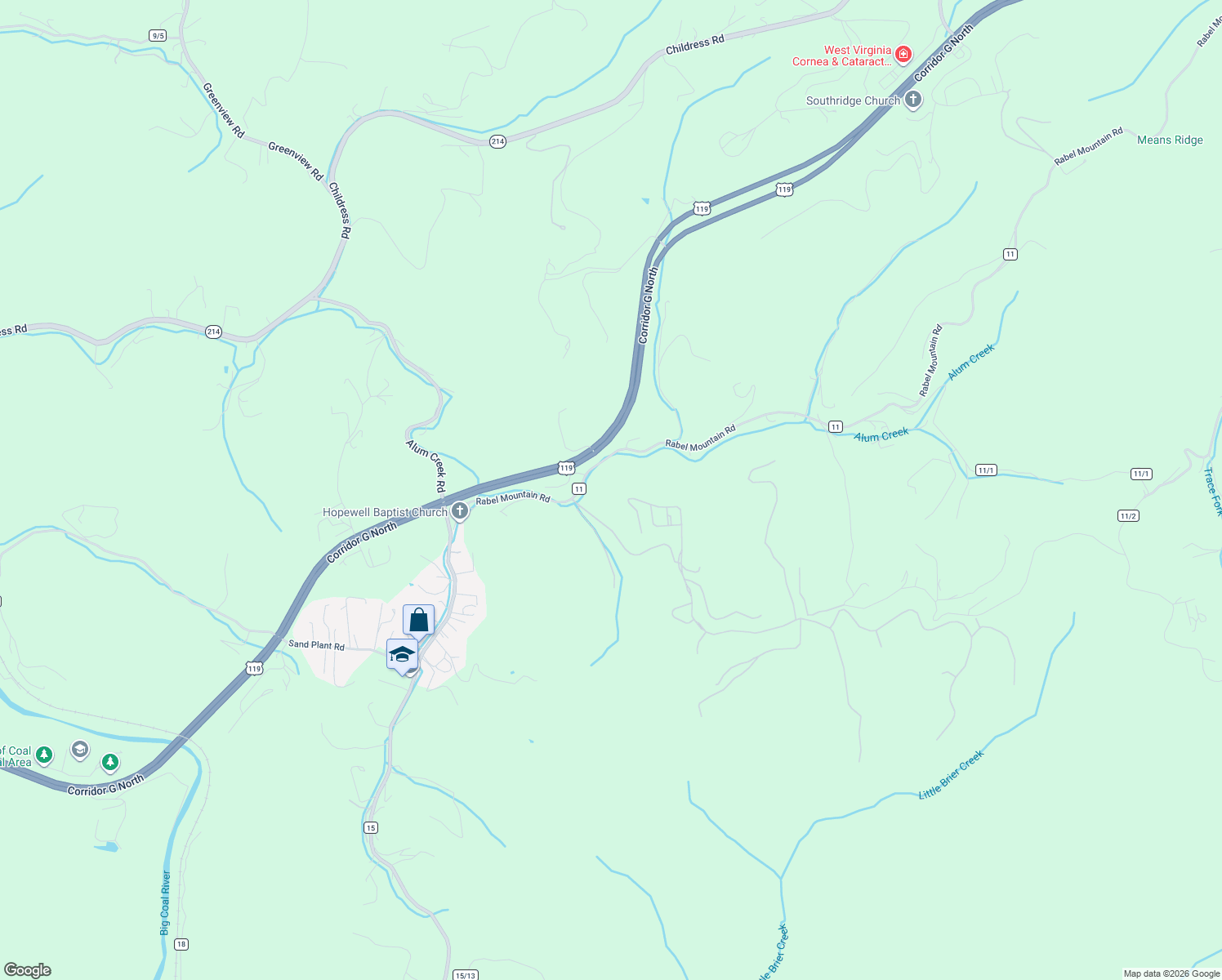 map of restaurants, bars, coffee shops, grocery stores, and more near 111 Creekstone Ridge in South Charleston