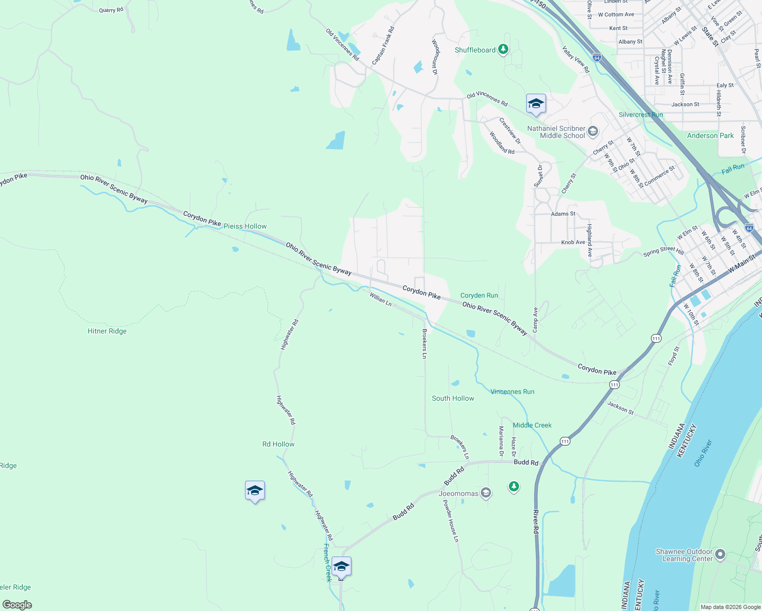 map of restaurants, bars, coffee shops, grocery stores, and more near 2417 Willian Lane in New Albany