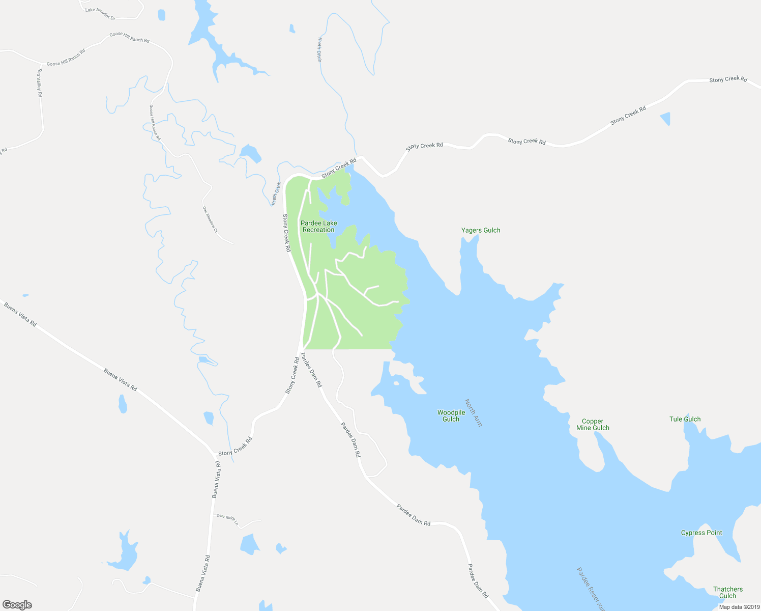 map of restaurants, bars, coffee shops, grocery stores, and more near Unnamed Rd in Ione
