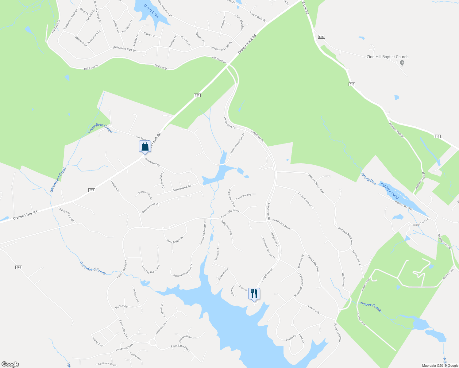 map of restaurants, bars, coffee shops, grocery stores, and more near 12116 Appomattox Way in Spotsylvania Courthouse
