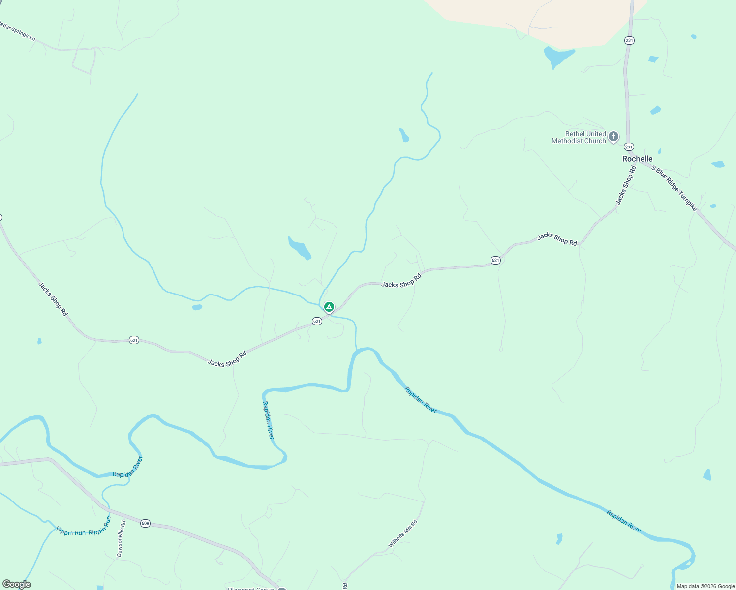 map of restaurants, bars, coffee shops, grocery stores, and more near 2667 Virginia 621 in Rochelle