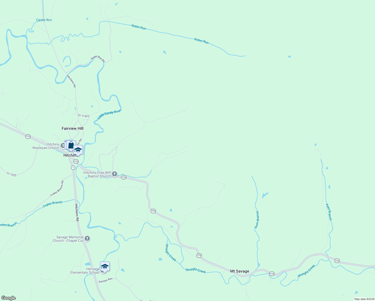map of restaurants, bars, coffee shops, grocery stores, and more near Coal Camp Road in Hitchins