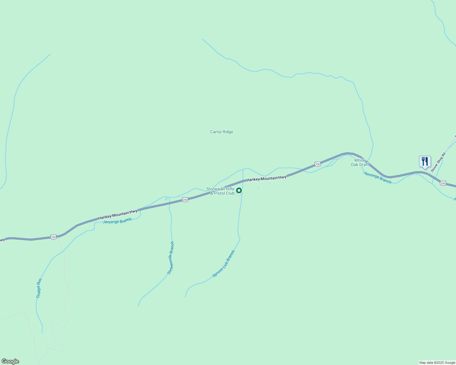 map of restaurants, bars, coffee shops, grocery stores, and more near 2823 Hankey Mountain Highway in Churchville