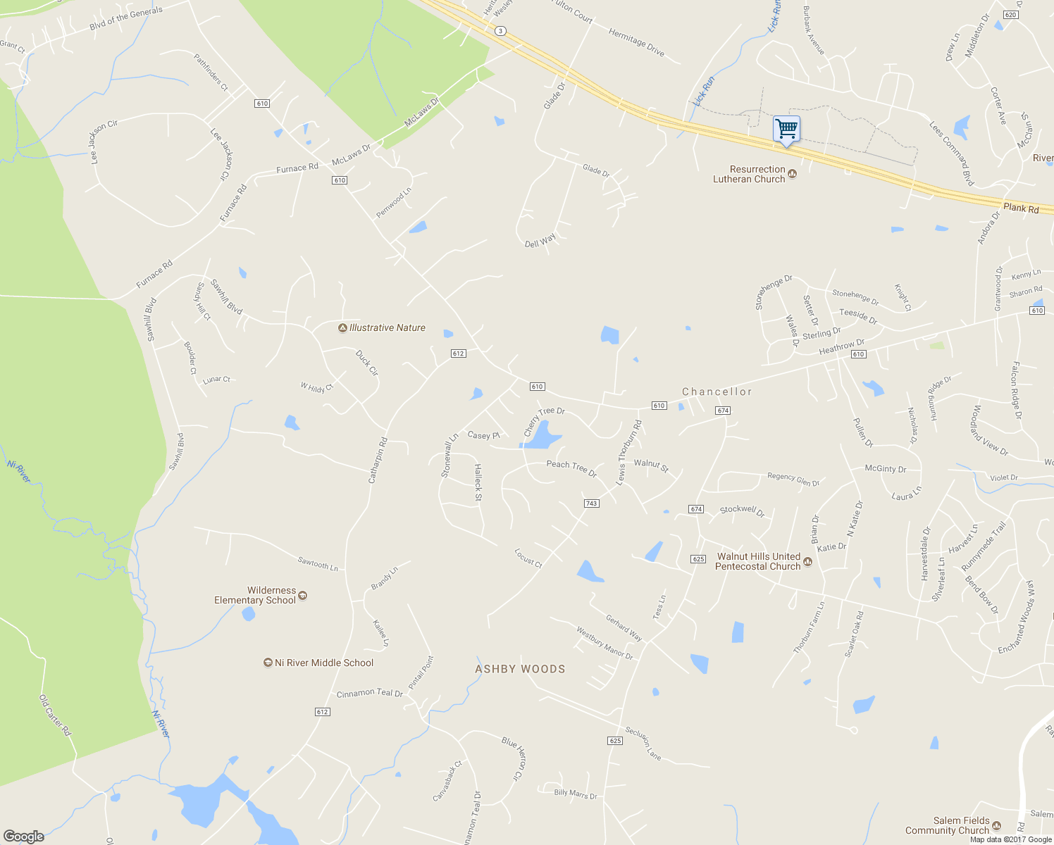 map of restaurants, bars, coffee shops, grocery stores, and more near 8106 Cherry Tree Drive in Fredericksburg