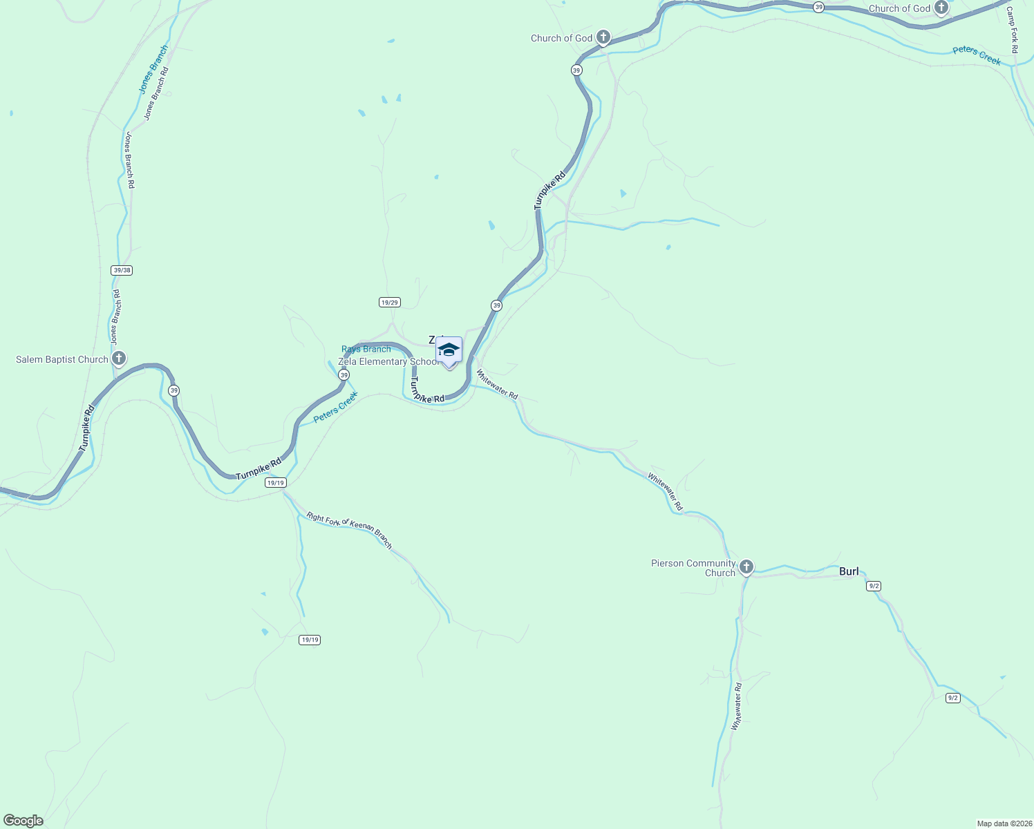 map of restaurants, bars, coffee shops, grocery stores, and more near 286 Whitewater Road in Summersville