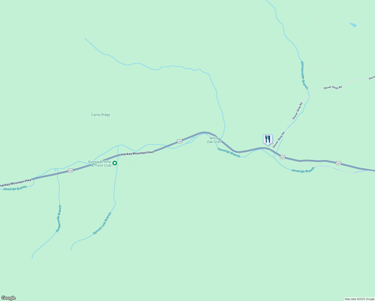 map of restaurants, bars, coffee shops, grocery stores, and more near 2520 Hankey Mountain Highway in Churchville