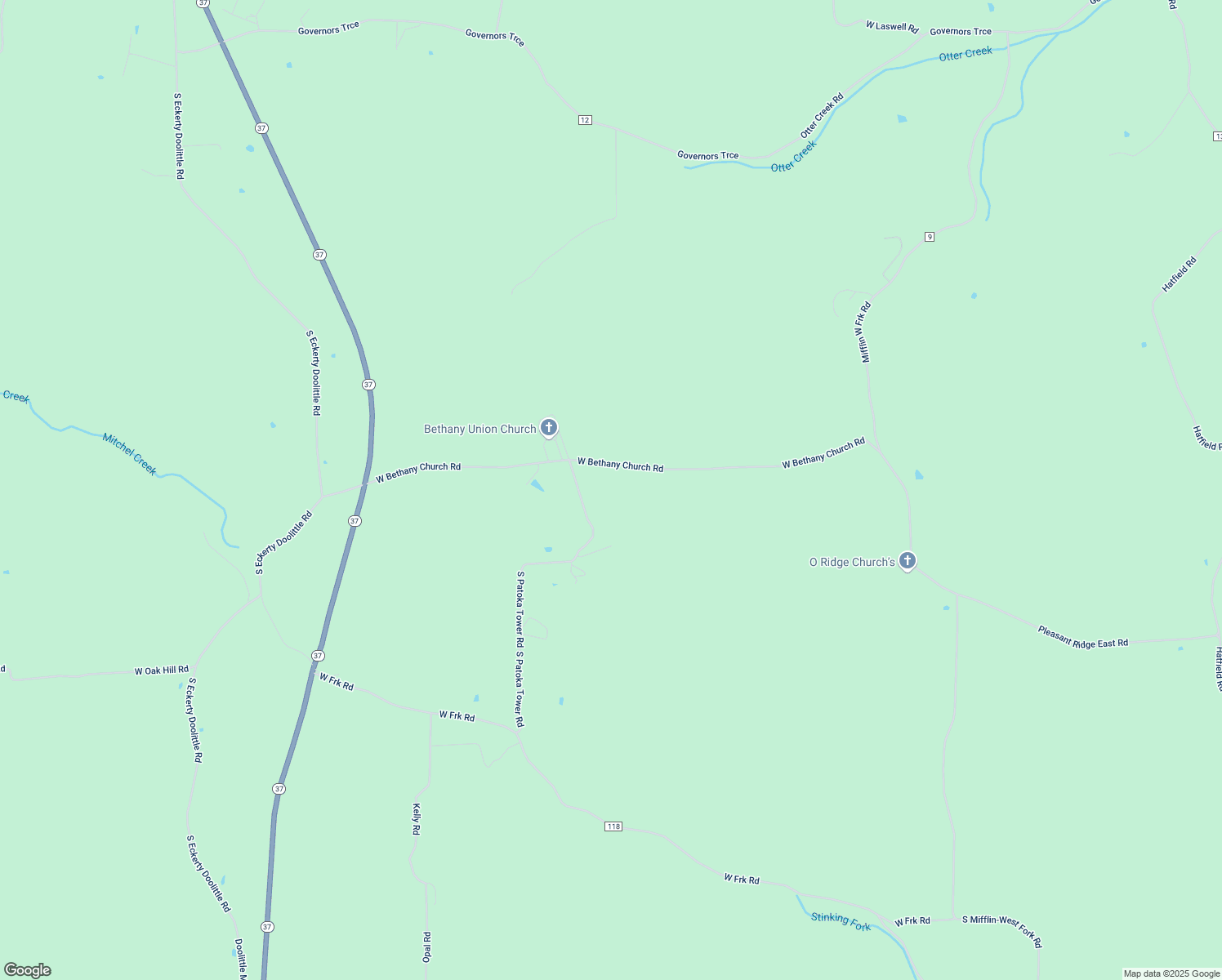 map of restaurants, bars, coffee shops, grocery stores, and more near 5511 West Bethany Church Road in English