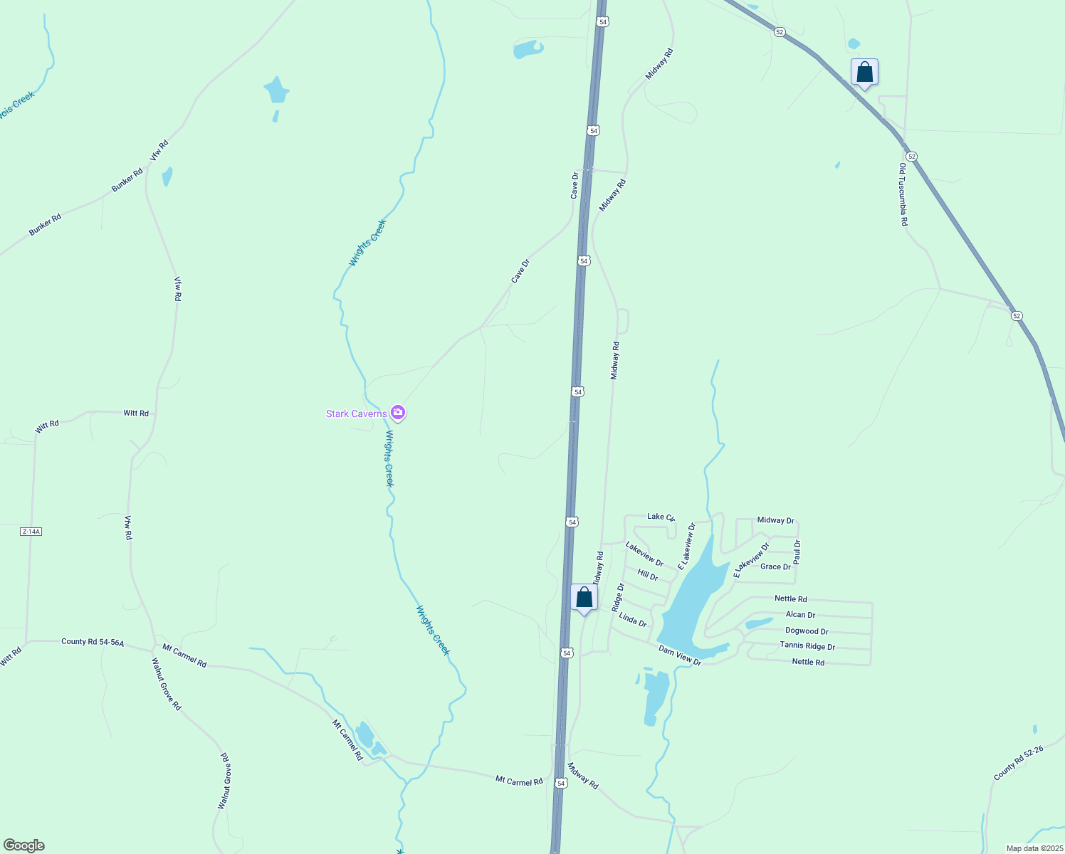 map of restaurants, bars, coffee shops, grocery stores, and more near 1397 U.S. 54 in Eldon