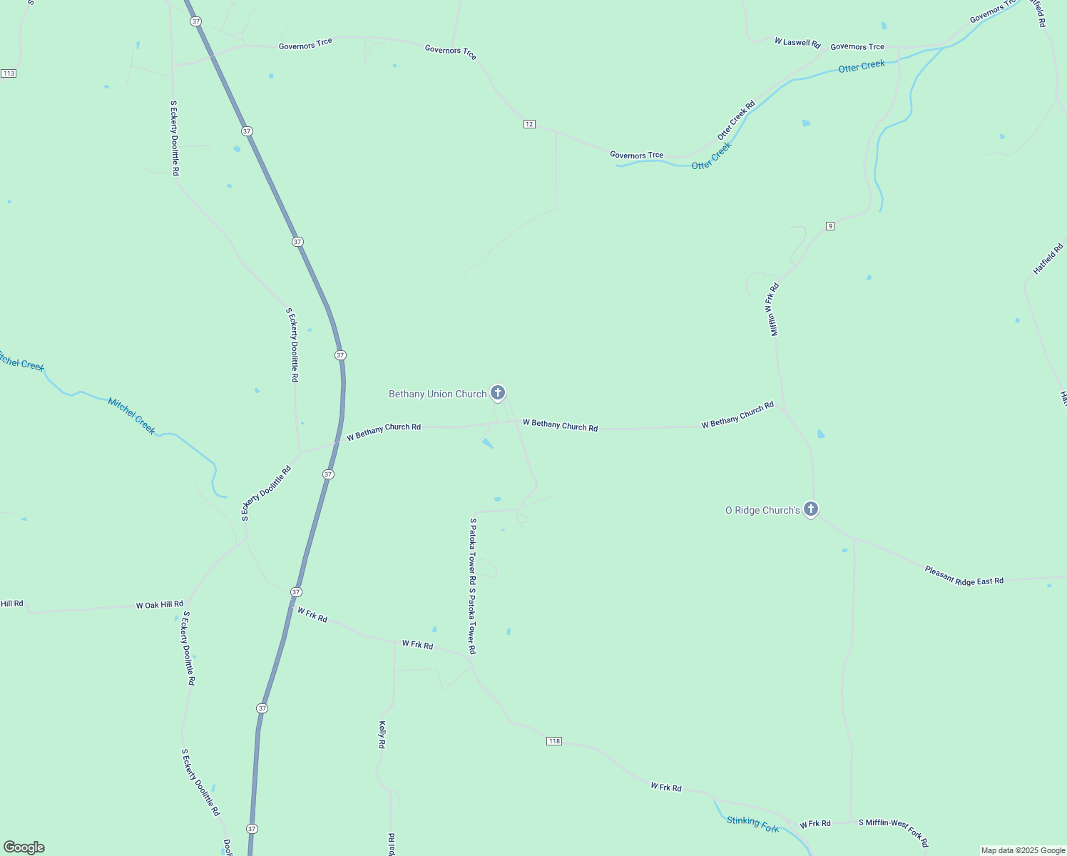 map of restaurants, bars, coffee shops, grocery stores, and more near 5511 West Bethany Church Road in English