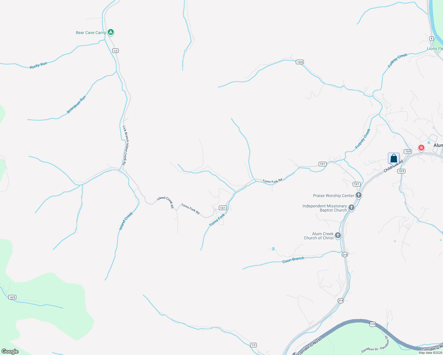 map of restaurants, bars, coffee shops, grocery stores, and more near 54 Smith Road in Alum Creek