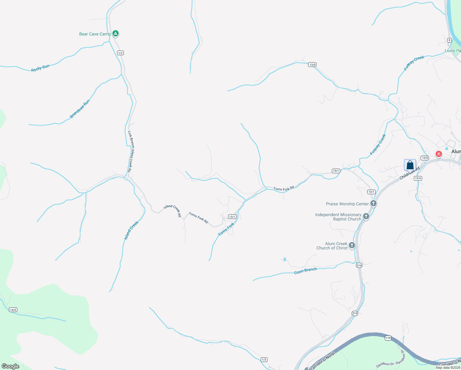 map of restaurants, bars, coffee shops, grocery stores, and more near 54 Smith Road in Alum Creek