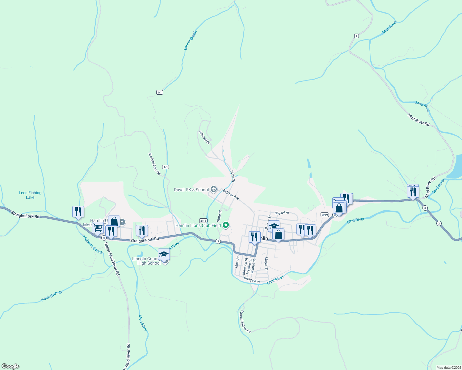 map of restaurants, bars, coffee shops, grocery stores, and more near 685 State St in Hamlin