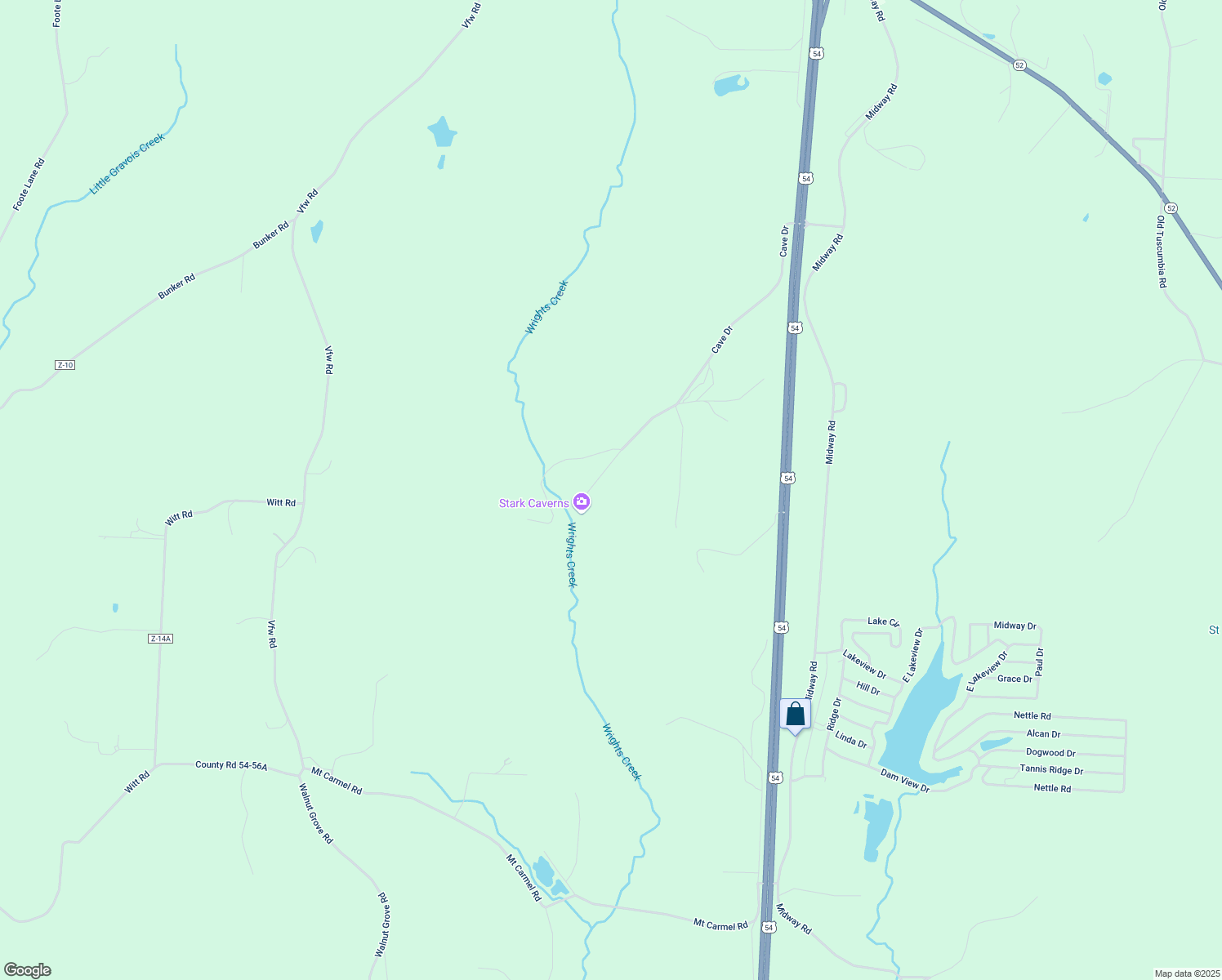 map of restaurants, bars, coffee shops, grocery stores, and more near 29 Spelunker Trail in Eldon