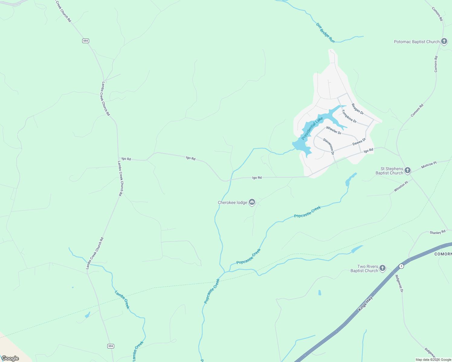 map of restaurants, bars, coffee shops, grocery stores, and more near 5299 Igo Road in King George