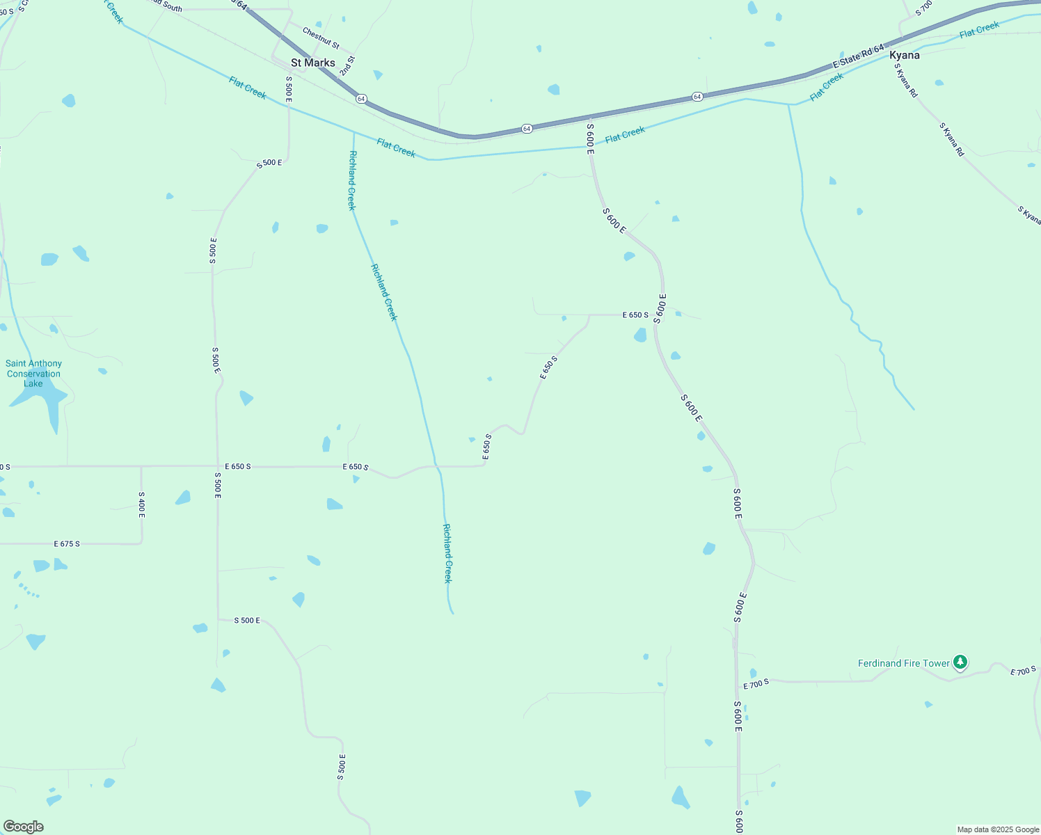 map of restaurants, bars, coffee shops, grocery stores, and more near 5485 East 650 South in Saint Anthony
