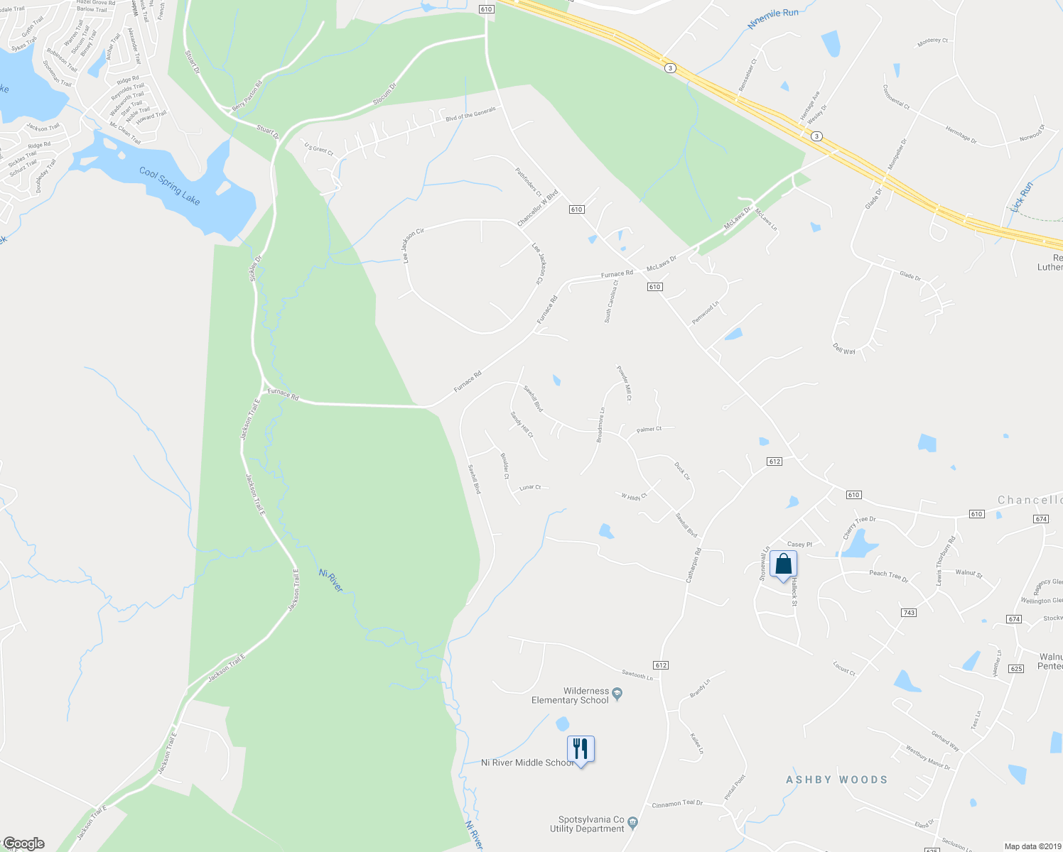 map of restaurants, bars, coffee shops, grocery stores, and more near 11911 Sandy Hill Court in Spotsylvania
