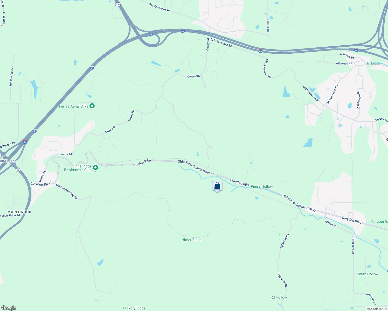 map of restaurants, bars, coffee shops, grocery stores, and more near 3408 Corydon Pike in New Albany