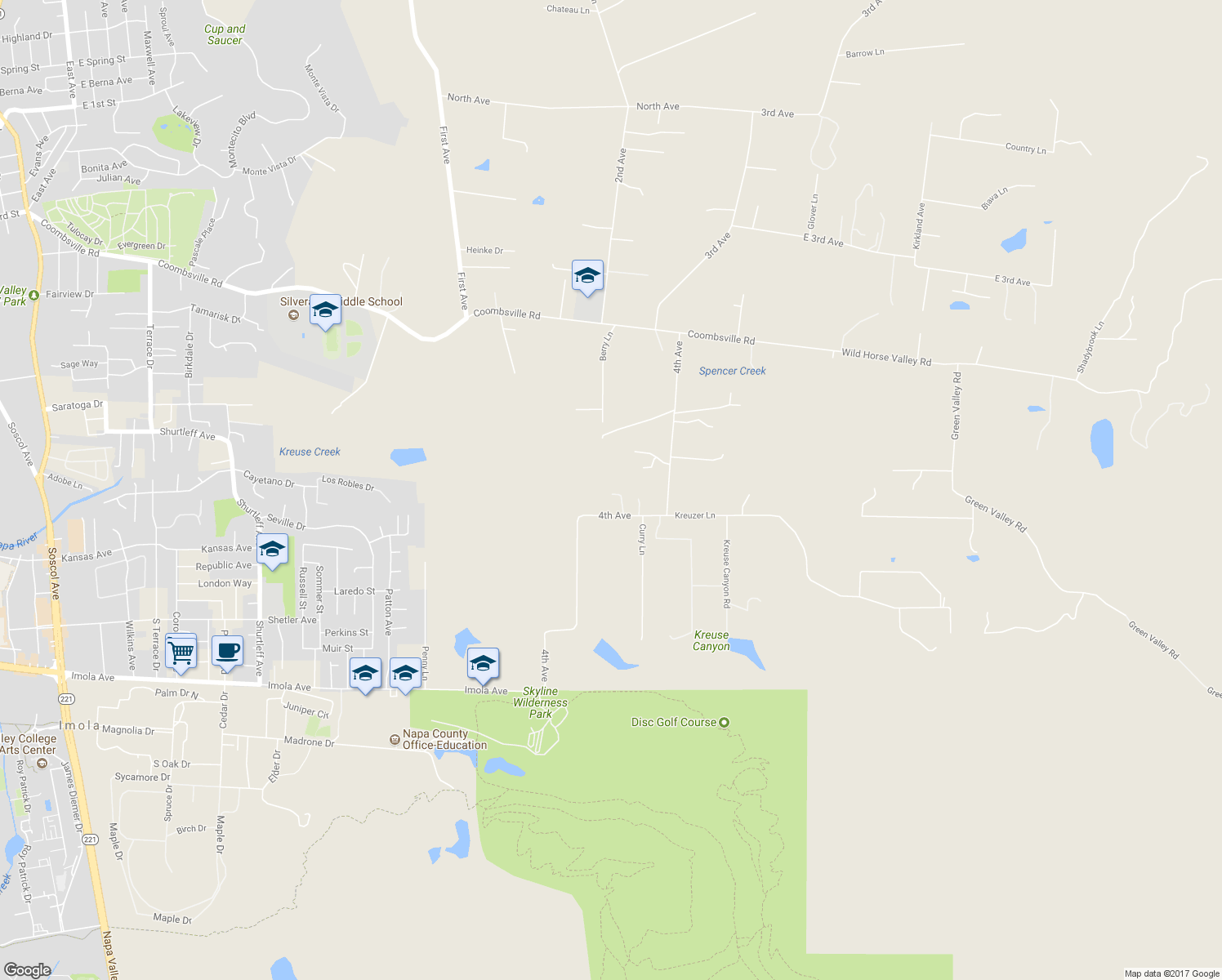 map of restaurants, bars, coffee shops, grocery stores, and more near 1183 4th Avenue in Napa
