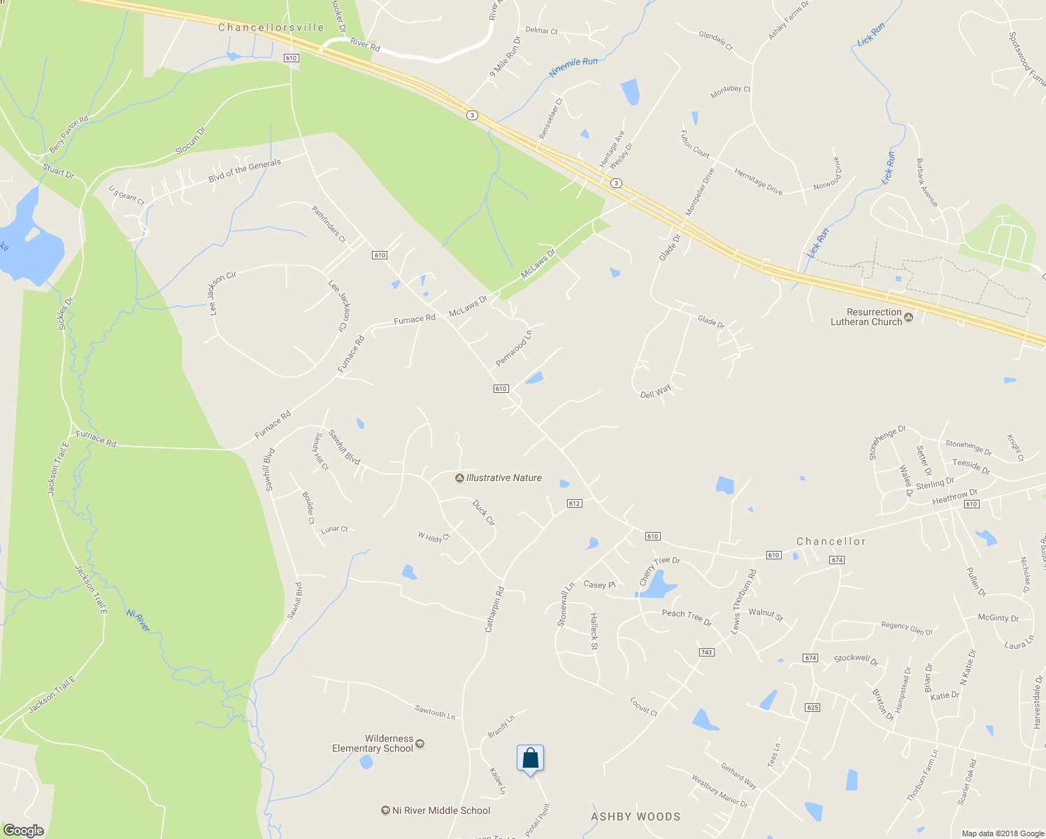 map of restaurants, bars, coffee shops, grocery stores, and more near 8110 Old Plank Road in Fredericksburg