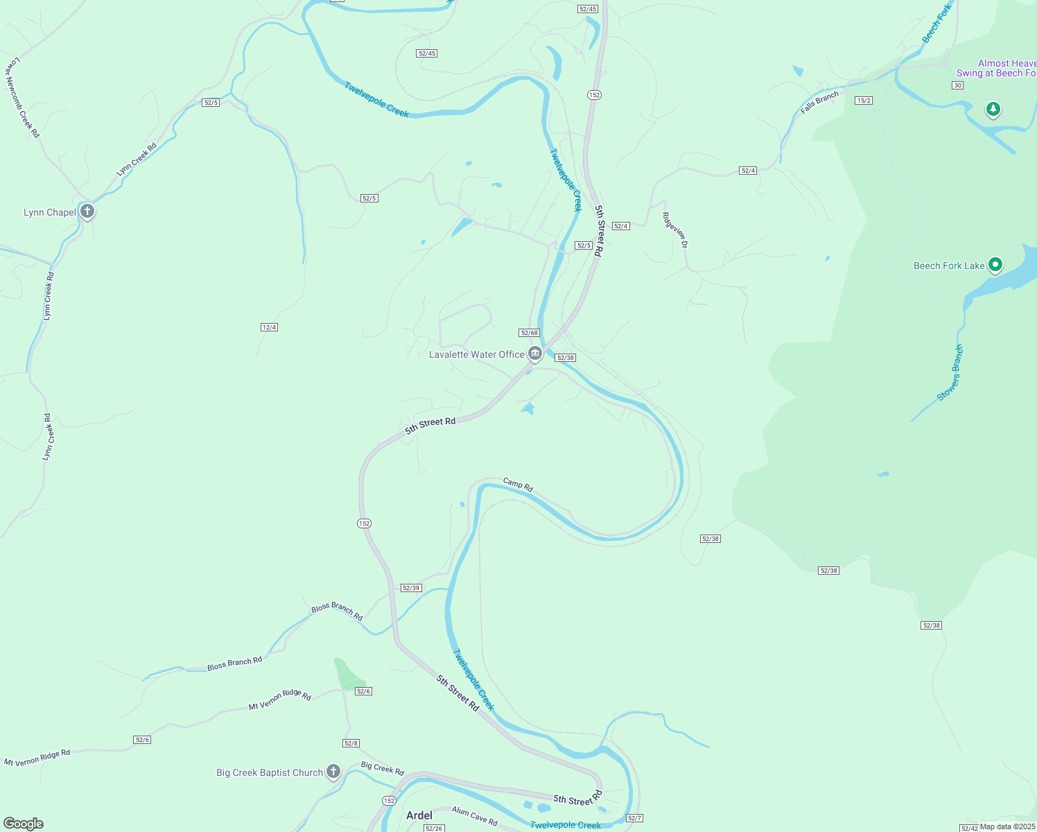 map of restaurants, bars, coffee shops, grocery stores, and more near 5318 Camp Road in Lavalette