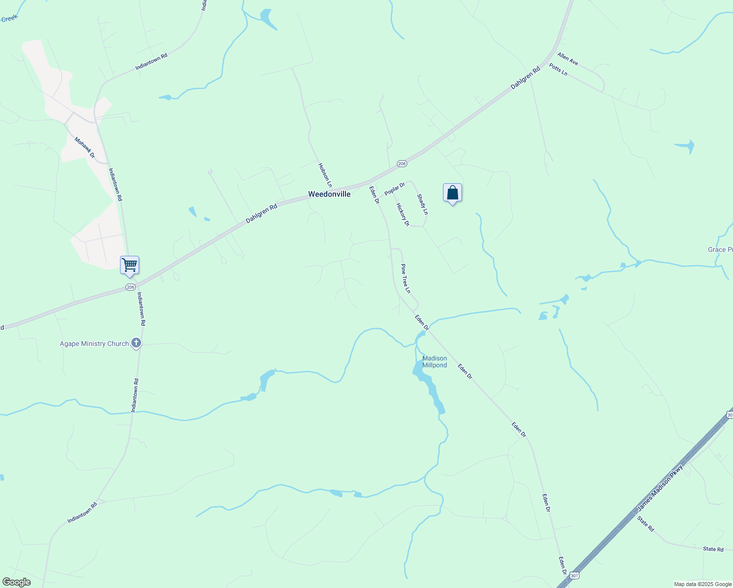 map of restaurants, bars, coffee shops, grocery stores, and more near 11072 Pratt Place in King George